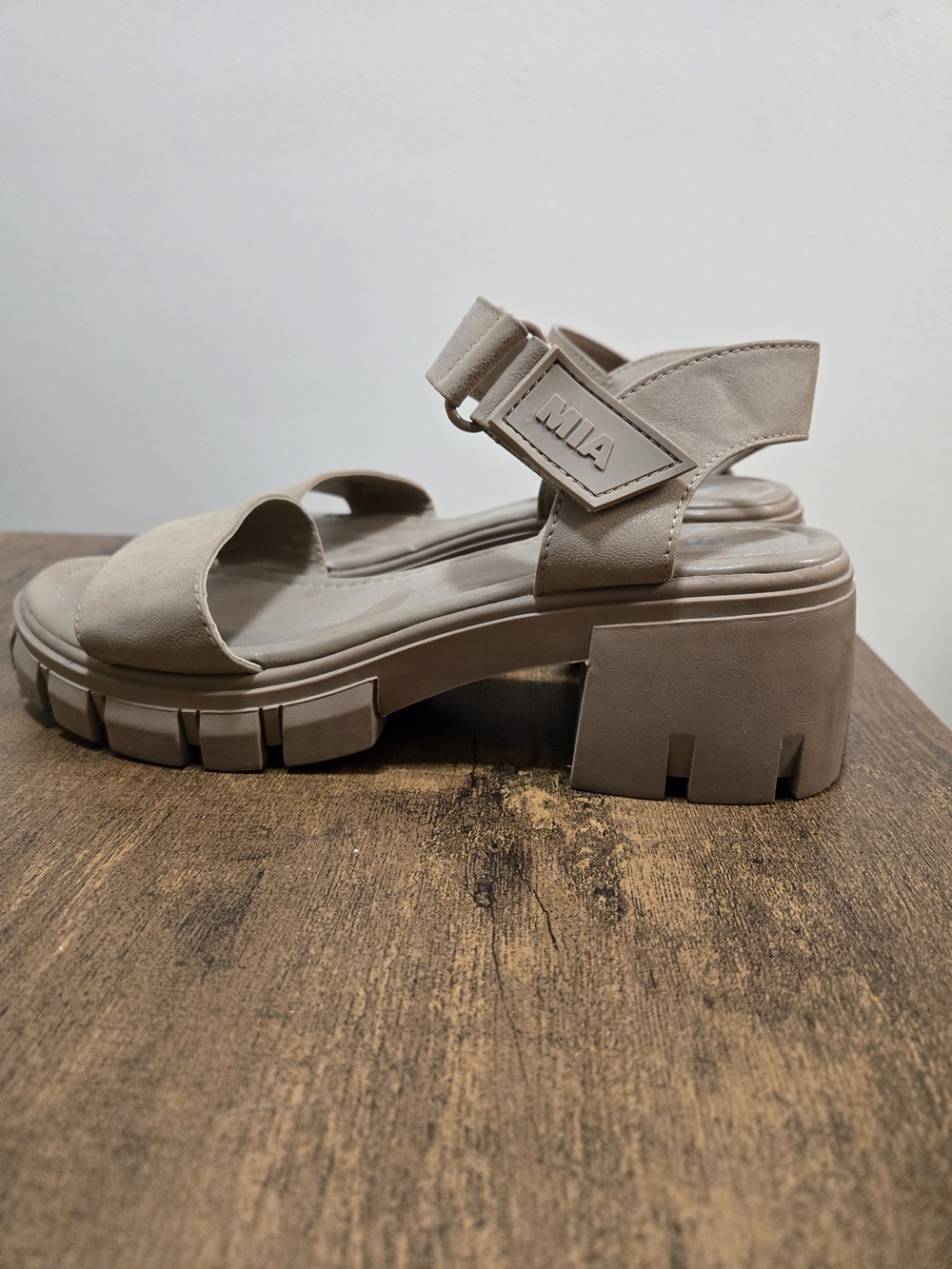 MIA Taupe Block Heel Lug Sole Sandal